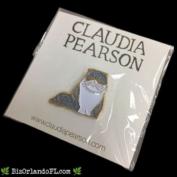 ENAMEL PINS: Blue Grey & White Cat Enamel Pin - Picture 1 of 1
